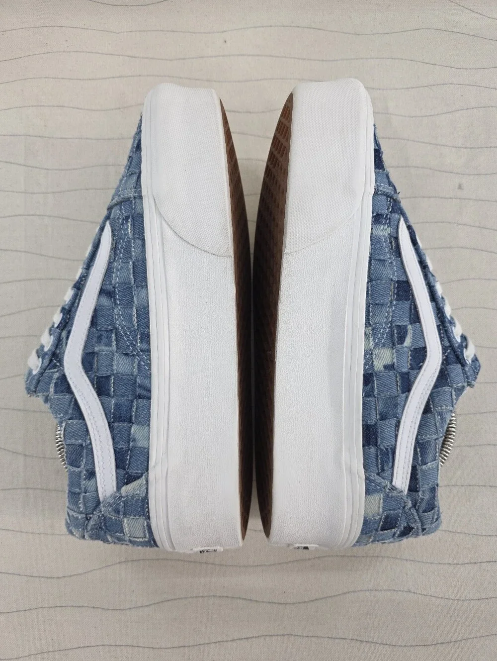 Vans Womens Old Skool Stackform Platform Blue Woven Denim Sneakers Shoes Sz 8.5